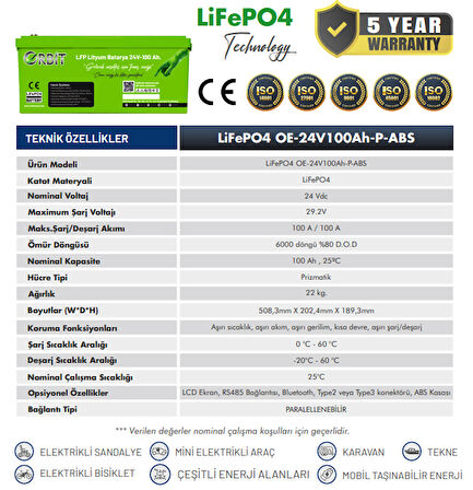 Orbit 24V 100Ah LifePO4 Marin Bluetooth Lityum Akü 