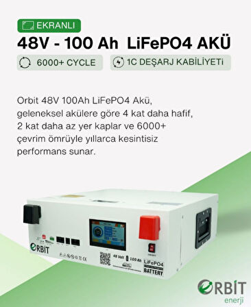 Orbit 48V 100Ah Ekranlı LifePO4 Lityum Akü 