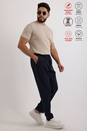 Erkek Fitilli Zinox Kumaş Tişört & Fermuarlı Duble Kumaş Pantolon Takım