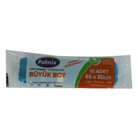 Çöp Torbası Büyük Boy 65x80Cm 70Gr 14Mikron 50Lt Mavi Rulo 10 Adet - OEM458-10174
