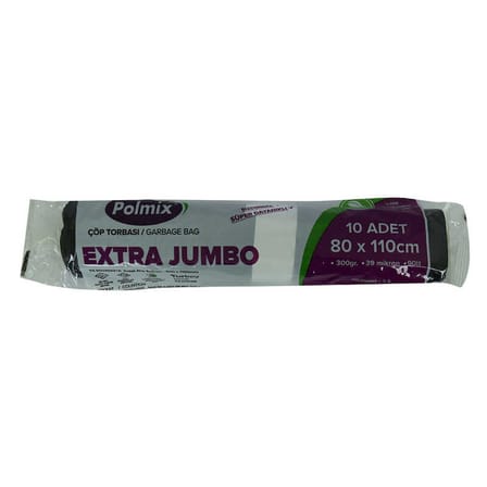 Çöp Torbası Extra Jumbo Boy 80x110Cm 300Gr 39Mikron 90Lt Siyah Rulo 10 Adet - OEM458-10181