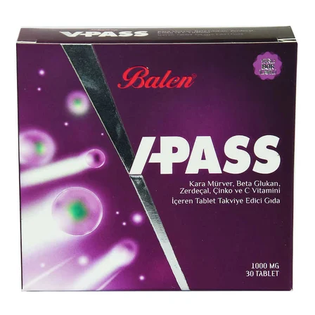 V-Pass Kara Mürverli Zerdeçallı Çinko ve C Vitaminli 1000 Mg X 30 Tablet - OEM458-10305