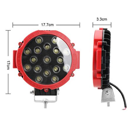 51 Watt 17 Ledli Off Road Sis Gündüz Farı Projektör Lambası 17 cm 2 ADET