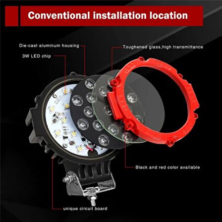 51 Watt 17 Ledli Off Road Sis Gündüz Farı Projektör Lambası 17 cm 4 ADET