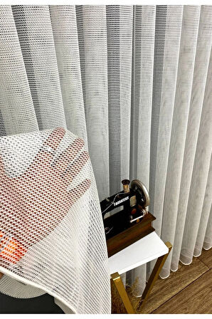 Beyaz Renkli Fileli Yeni Tasarim  3Kat Pileli File Tül Perde
