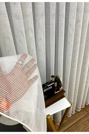 Beyaz Renkli Fileli Yeni Tasarim  3Kat Pileli File Tül Perde