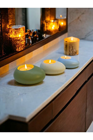 Three Drops Minimal Dekoratif Beton Tealight Mumluk 3'lü Set | Mint Yeşil-Beyaz-Baby Blue |