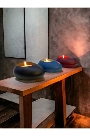 Three Drops Minimal Dekoratif Beton Tealight Mumluk 3'lü Set | Siyah-Bordo-Mavi |