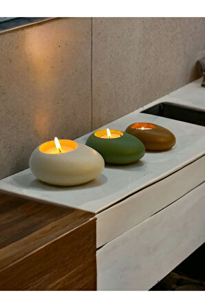 Three Drops Minimal Dekoratif Beton Tealight Mumluk 3'lü Set