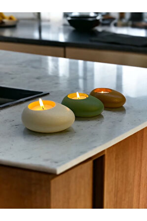 Three Drops Minimal Dekoratif Beton Tealight Mumluk 3'lü Set