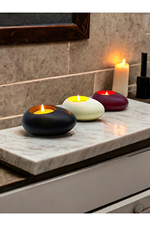 Three Drops Minimal Dekoratif Beton Tealight Mumluk 3'lü Set [ Siyah-Beyaz-Bordo ]