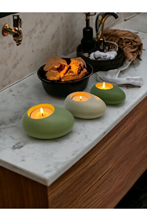 Three Drops Minimal Dekoratif Beton Tealight Mumluk 3'lü Set |Mint Yeşil-Alaçatı-Avokado|