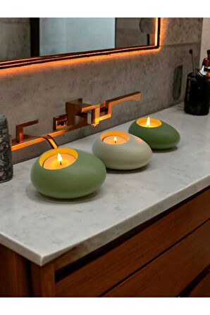 Three Drops Minimal Dekoratif Beton Tealight Mumluk 3'lü Set |Mint Yeşil-Alaçatı-Avokado|