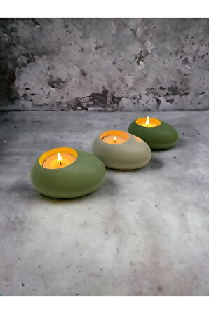 Three Drops Minimal Dekoratif Beton Tealight Mumluk 3'lü Set |Mint Yeşil-Alaçatı-Avokado|