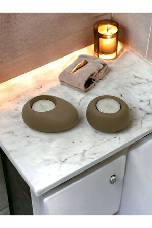 Drop&Spot Minimal Dekoratif Beton Tealight Mumluk 2'li Set Vizon