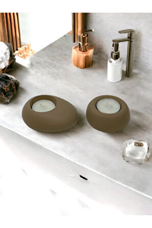 Drop&Spot Minimal Dekoratif Beton Tealight Mumluk 2'li Set Vizon