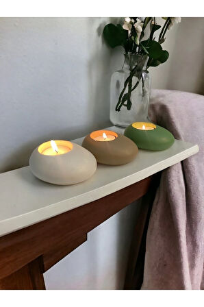 Three Drops Beton Tealight Mumluk 3'lü Set [ Alaçatı-Vizon-Avokado ]