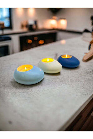 Three Drops Dekoratif Tealight Mumluk 3'lü Set |Baby Blue-Beyaz-Mavi|