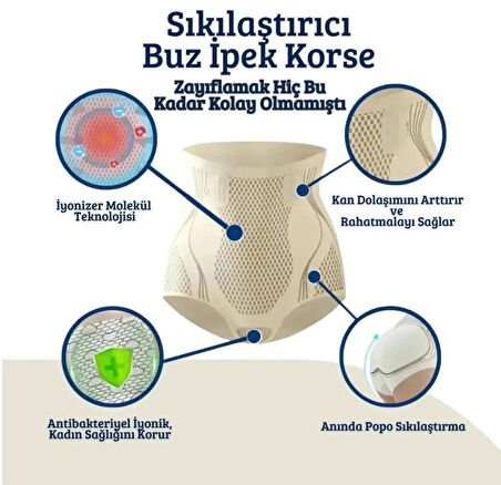 Buz İpek Korse İyonizer Korse Külot Lazer Kesim Korse V-Kontrol Popo Sıkılaştırıcı