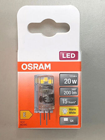 10 ADET OSRAM G4 LED LAMBA 12V 1,5W=200 LÜMEN 2700 KELVİN SARI 15,000 SAAT 12mmX33mm
