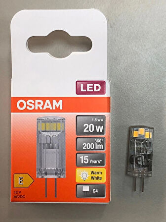 10 ADET OSRAM G4 LED LAMBA 12V 1,5W=200 LÜMEN 2700 KELVİN SARI 15,000 SAAT 12mmX33mm