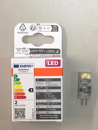 3 ADET OSRAM G4 LED LAMBA 12V 1,5W=200 LÜMEN 2700 KELVİN SARI 15,000 SAAT 12mmX33mm