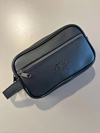 OGDO - Erkek Siyah Deri Portföy Clutch Traş Kozmetik Bakım ve Günlük El Çantası