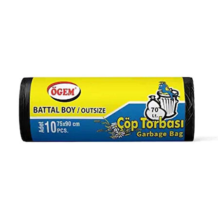 Battal Boy Çöp Poşeti (75 x 90 cm) 10 Lu Rulo x 1 Paket Çöp Torbası Siyah