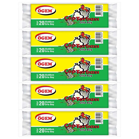 Orta Boy Çöp Poşeti (55 x 60 cm) 20 Li Rulo x 5 Paket Çöp Torbası Mavi