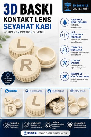 3D Baskı Kontakt Lens Saklama ve Seyahat Kabı L/R Vidalı Kapak