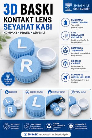 3D Baskı Kontakt Lens Saklama ve Seyahat Kabı L/R Vidalı Kapak