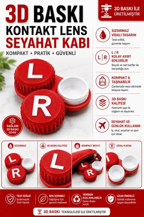 3D Baskı Kontakt Lens Saklama ve Seyahat Kabı L/R Vidalı Kapak