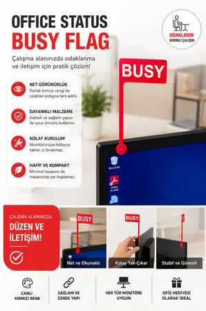 Busy Flag Monitör Durum Göstergesi | Ofis Odaklanma ve Çalışma Uyarı Aparatı | 3D Baskı