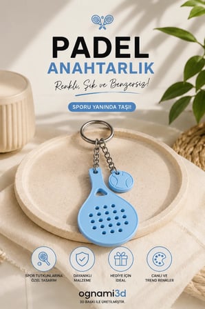 3D Baskı Padel Raketi Anahtarlık - Renk Seçenekli Mini Padel Anahtarlık