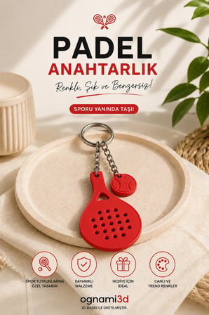 3D Baskı Padel Raketi Anahtarlık - Renk Seçenekli Mini Padel Anahtarlık