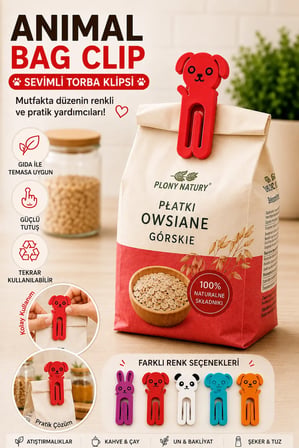 3D Baskı Sevimli Hayvan Figürlü Poşet Klipsi | Tekrar Kullanılabilir Gıda Poşeti Klipsi