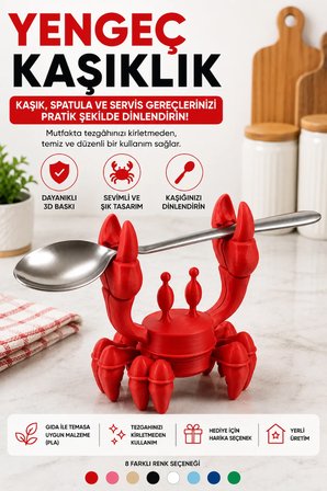 3D Baskı Yengeç Kaşıklık | Mutfak Tezgahı Kaşık Dinlendirme Aparatı