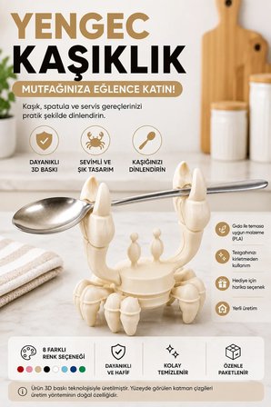 3D Baskı Yengeç Kaşıklık | Mutfak Tezgahı Kaşık Dinlendirme Aparatı