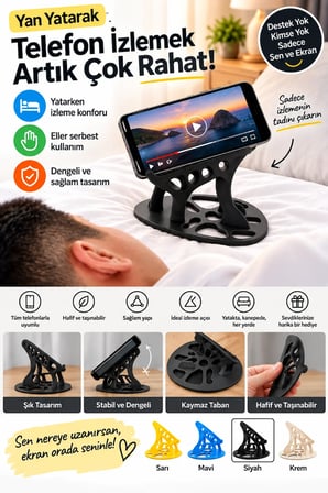 Yan Yatarak Kullanıma Uygun Telefon Standı - Yatak ve Koltuk İçin Telefon Tutucu
