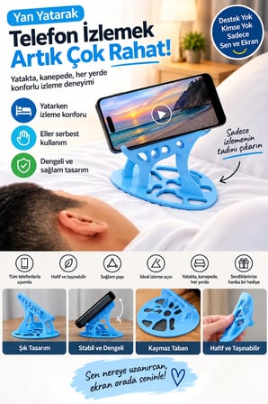 Yan Yatarak Kullanıma Uygun Telefon Standı - Yatak ve Koltuk İçin Telefon Tutucu