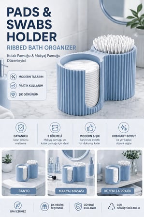 3D Baskı Kulak Pamuğu ve Makyaj Pamuğu Düzenleyici - 2 Bölmeli Banyo Organizeri - Kırmızı
