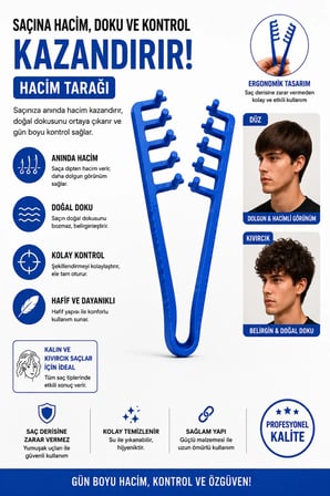 OGNAMI3D 3D Baskı Geniş Dişli Saç Şekillendirme Tarağı Ergonomik Tarak