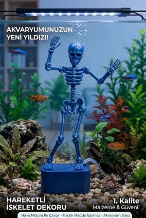 Dans Eden İskelet Akvaryum Hava Taşı Dekoru Hareketli 3D Baskı