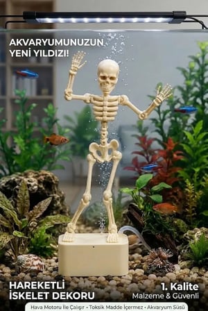 Dans Eden İskelet Akvaryum Hava Taşı Dekoru Hareketli 3D Baskı