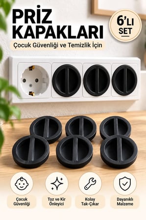 6 lı Çocuk Güvenlik Priz Koruyucu Kapak Seti Toz ve Kir Önleyici Priz Kapağı