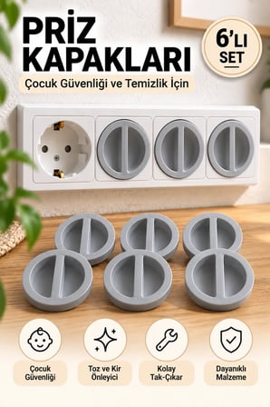 6 lı Çocuk Güvenlik Priz Koruyucu Kapak Seti Toz ve Kir Önleyici Priz Kapağı