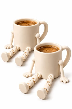 2 li Coffee Buddy Dekoratif Kupa Figürü Hareketli Kol ve Bacaklı Kahve Köşesi Aksesuarı