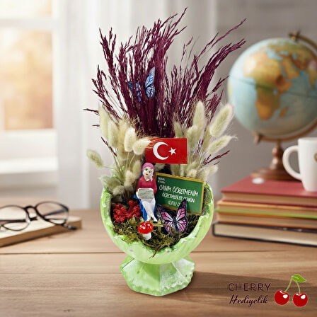 Öğretmenler Günü Beton Vazo Kuru Çiçek Aranjmanı