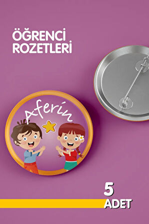 Öğrenci Rozet Seti - Aferin - İğneli Buton Rozet Seti - Broş - Yaka - Çanta Rzt. 5 Adet