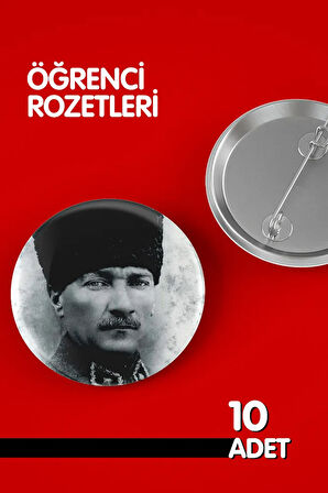 Öğrenci Rozet Seti - Atatürk - İğneli Buton Rozet Seti - Broş - Yaka - Çanta Rzt. 10 Adet